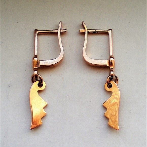 Vintage Russian Soviet USSR Solid 14K 583 Rose Pink Gold Dangle Drop EARRINGS - Picture 4 of 5